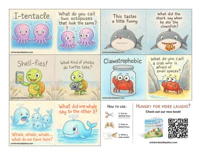 Sea Creatures joke notes sheet