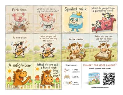 Farm Animals joke notes sheet