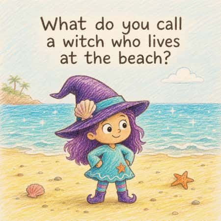 What do you call a witch who lives at the beach?