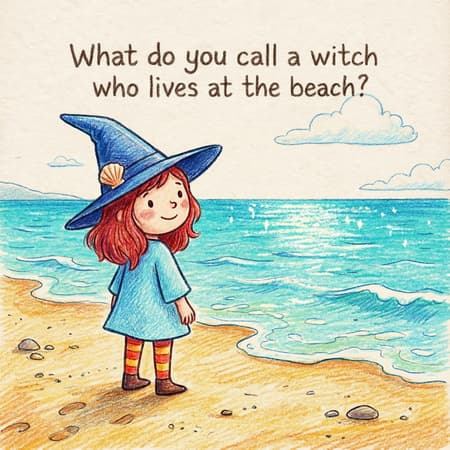 What do you call a witch who lives at the beach?