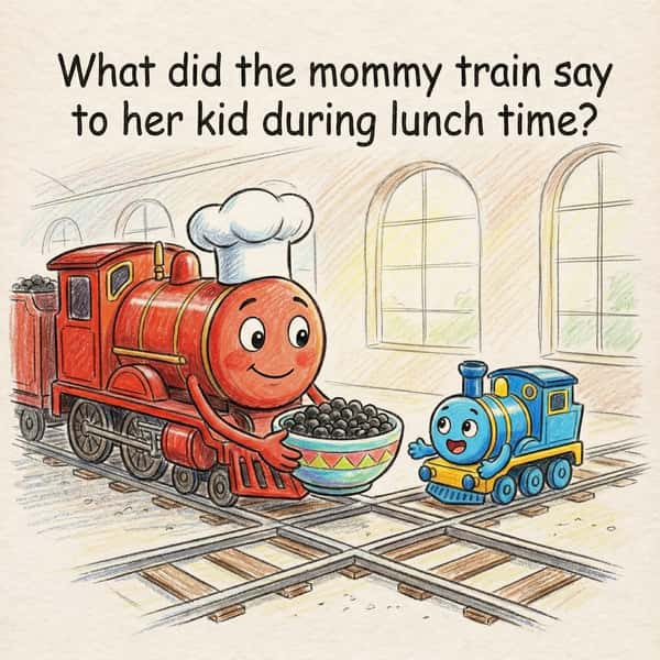 What did the mommy train say to her kid during lunch time?