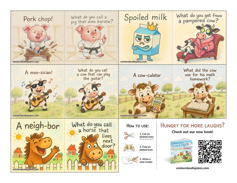 Farm Animals joke notes pack 1