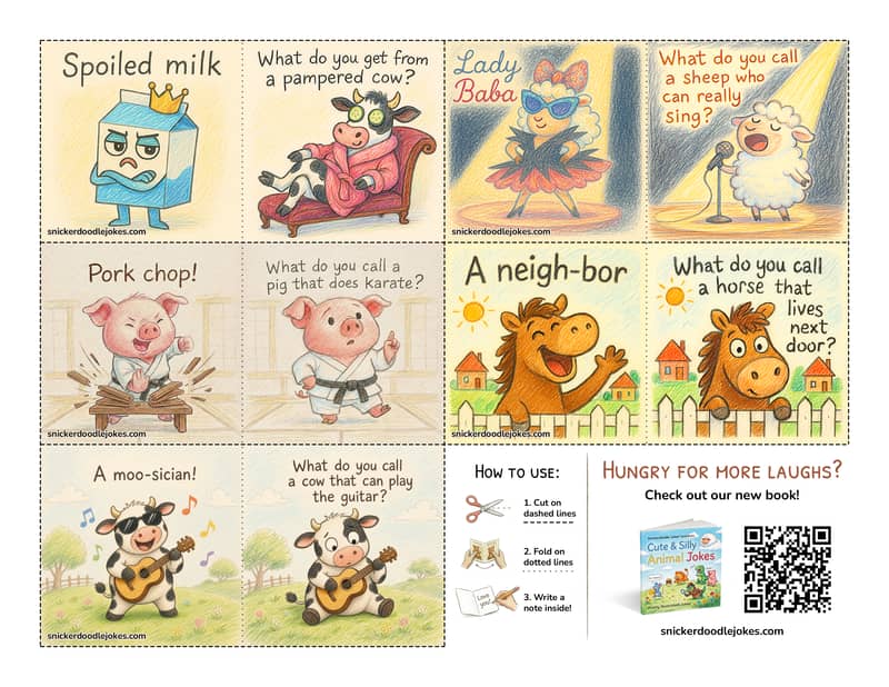 Farm Animals joke notes pack 1